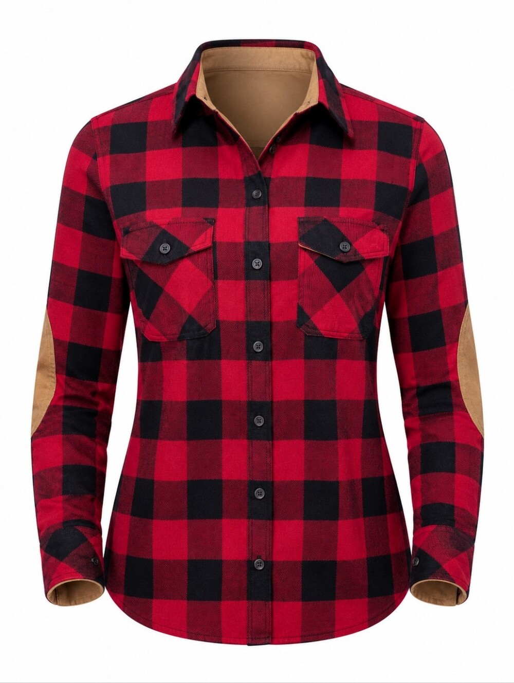 Roots Women’s Red & Black Buffalo Plaid Elbow Patch Button Down Flannel Shirt M